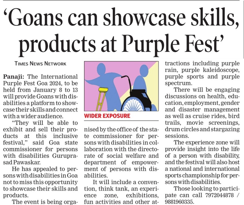 Goans can showcase skills, products at Purple Fest